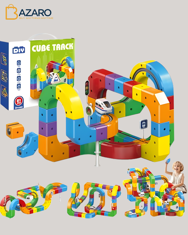 Train Track Fusion Set, Race Track with Cars, Flexible 3D Tracks Car Toys Loop 360°