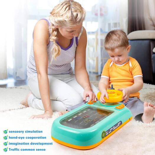Beacron Musical Steering Wheel Toys for Boys 4-6, Toddler Simulated Driving Racing Car Game with Sound